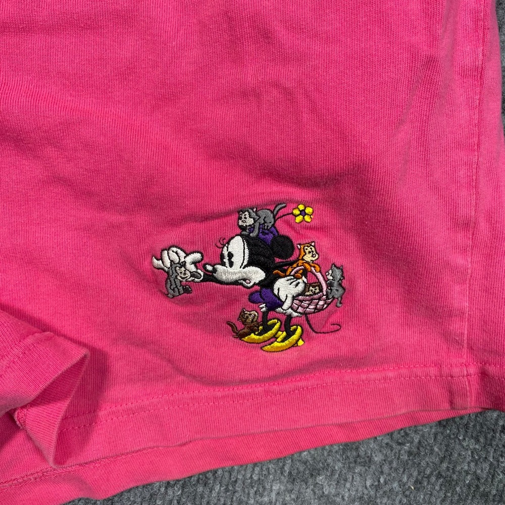 Disney Store Minnie Mouse Kitten Embroidered Pink Cotton Lounge Shorts Womens L‎ - Picture 6 of 9